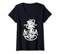 Mujer Sirena náutica con Ancla de Barcos y Cuerda Camiseta Cuello V