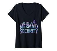 Mujer Sirena Seguridad Divertido Papá Sirena Familia Sirena Escuadrón Camiseta Cuello V