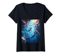 Mujer Sirenas Submarinas Escena Fantástica Camiseta Cuello V