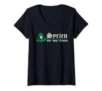 Mujer Siria Gift Flag Siria Vintage Siria Damasco Camiseta Cuello V