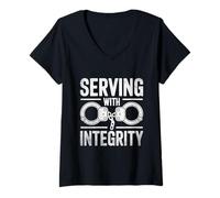 Mujer Sirviendo con Integrity Police Oficial Policía Policías Camiseta Cuello V