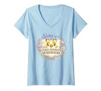 Mujer Sister of a Golden Warrior concienciación sobre el cáncer Camiseta Cuello V
