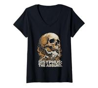Mujer Sisyphus The Absurd Vintage Philosophical Skull Camiseta Cuello V