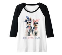 Mujer Sit Stay Slay, Divertido Yorkie, Lindo y Atrevido Amante de los Perros Camiseta Manga Raglan