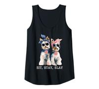 Mujer Sit Stay Slay, Divertido Yorkie, Lindo y Atrevido Amante de los Perros Camiseta sin Mangas