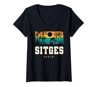 Mujer Sitges España Mediterráneo Playa Sunset Design Camiseta Cuello V