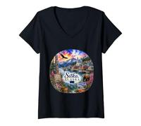 Mujer Sitka Alaska, AK, USA Viillage, Pacific Passage, Pesca Camiseta Cuello V