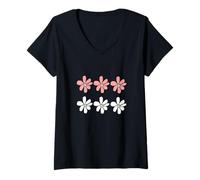 Mujer Six Daisies - Camiseta de primavera para hombre y mujer, diseño de flores rojas y blancas Camiseta Cuello V