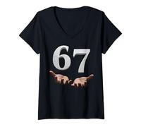 Mujer Six Seven 6 7 Meme Funny Gen Alpha Slang 6 7 Hands Number 67 Camiseta Cuello V