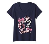 Mujer Six Seven 67 Valentine Checkerboard Leopard Viral 67 Girlie Camiseta Cuello V