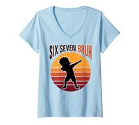 Mujer Six Seven Bruh 7th Birthday Retro Party Girls Boys Kid Camiseta Cuello V