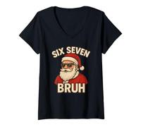 Mujer Six Seven Bruh Camiseta 6 7 Hand Meme Christmas Gen Z Camiseta Cuello V