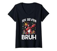 Mujer Six Seven Bruh Crawfish Dab 6 7 Mardi Gras 67 Niño Niños Jóvenes Camiseta Cuello V