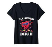 Mujer Six Seven Brush Valentine Dabbing Heart 6 7 Fun 6-7 Six Seven Camiseta Cuello V