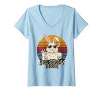 Mujer Six Seven Conejo Fumador 6 7 Bruh SixSeven Camiseta Cuello V