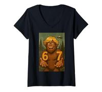 Mujer Six Seven Funny Bigfoot Sasquatch UFO 67 Viral Meme Niños Camiseta Cuello V
