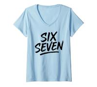 Mujer Six Seven Funny Meme Internet Viral Trend Numbers Estudiantes Camiseta Cuello V
