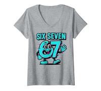 Mujer Six Seven Glitch Mascot - Divertido 67 Meme Camiseta Cuello V