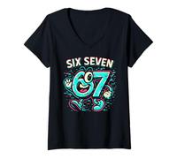 Mujer Six Seven Glitch Mascot - Divertido Italiano Brainrot 67 Meme Camiseta Cuello V