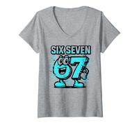 Mujer Six Seven Glitch Mascot - Divertido Italiano Brainrot 67 Meme Camiseta Cuello V