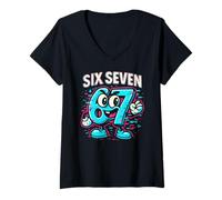 Mujer Six Seven Glitch Mascot - Divertido Italiano Brainrot 67 Meme Camiseta Cuello V