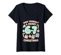 Mujer Six Seven Meme Cute Merry 67 Christmas Pijamas de Navidad Kawaii Camiseta Cuello V