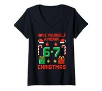 Mujer Six Seven Meme Funny Merry 67 Christmas Pijamas de Navidad Gamer Camiseta Cuello V