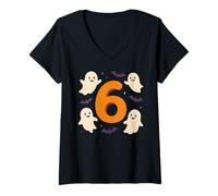 Mujer Six Seven Meme Number 6 Cute Ghosts Disfraz de Halloween Camiseta Cuello V