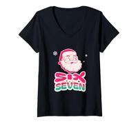 Mujer Six Seven Retro Santa Funny Gen Alpha 67 Christmas Xmas 2025 Camiseta Cuello V