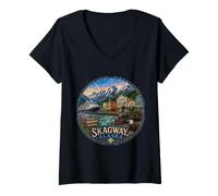 Mujer Skagway, Alaska, AK pasaje Interior, EE.UU., depósito de Tren, Oro Camiseta Cuello V