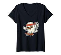 Mujer Skate Snowy Owl de Estilo Retro Camiseta Cuello V