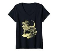 Mujer Skateboarding Iguana Skateboarder Animal Art Skater Gráfico Camiseta Cuello V