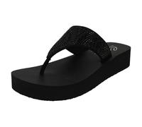 Mujer Skechers de Dedo Plataforma Sandalias de Cuña - Piedra Caramelo 31614