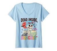 Mujer Skeleton Beach Goth Dead Inside Beachin Summer Humor Camiseta Cuello V