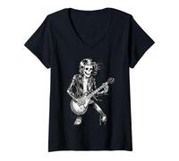 Mujer Skeleton Guitar Guy Rock And Roll Band Rock On Camiseta Cuello V