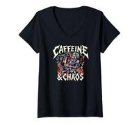 Mujer Skeleton Nurse Caffeine & Chaos Night Shift Camiseta Cuello V
