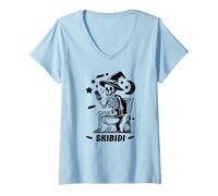 Mujer Skeleton Toilet Skibidi Waiting for Halloween Costume Like Camiseta Cuello V