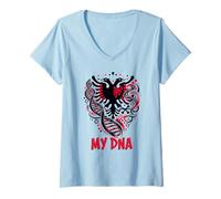 Mujer Skenderbeg Albania Mi ADN Bandera de Kosovo Orgullosa Camiseta Cuello V