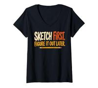 Mujer Sketch First Figure It out Later Creative Humor Camiseta Cuello V