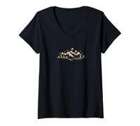 Mujer Ski Mountain Snow Skiing Retro Winter Vacation Camiseta Cuello V