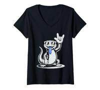 Mujer Skink Terrario Rocker Punk Rock de Lengua Azul Heavy Metal Camiseta Cuello V