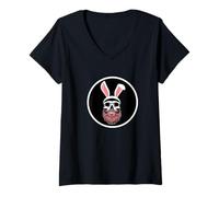 Mujer Skull Bunny Beard Design Funny Gothic Easter Graphic Camiseta Cuello V