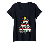 Mujer Skull Christmas Tree Pajama Cool Skeleton Santa Hat Xmas Camiseta Cuello V