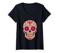 Mujer Skull Día de los Muertos Celebraciones Día de Muertos Camiseta Cuello V