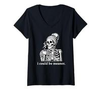 Mujer Skull I Could Be Meaner Skeleton Drinking Coffee Mug Women Camiseta Cuello V