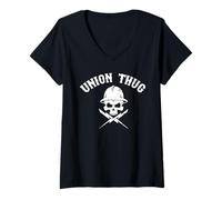Mujer Skull Skilled Labor Day Linemans Electrician Pro Union Thug Camiseta Cuello V