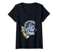 Mujer Skull Surf Killer Surf Skeleton Surfing Camiseta Cuello V