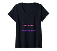 Mujer Slay All Day Werk La Noche Divertido Drag Queen Meme Camiseta Cuello V