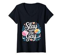 Mujer Slay and Be Gay Orgullo de celebración LGBTQ |- Camiseta Cuello V