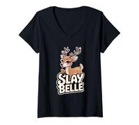 Mujer Slay Belle - Reno navideño Divertido de Animales Lindos y atrevidos Camiseta Cuello V